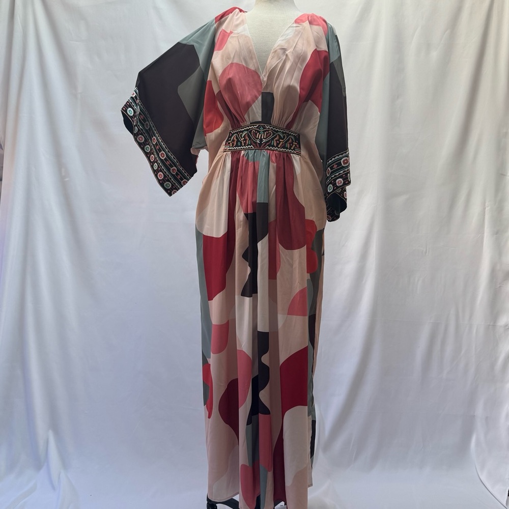 eShakti Multicolor Midi Caftan Dress - Picture 2 of 7